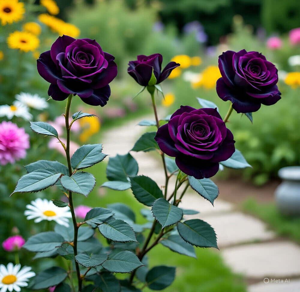 black rose in a garden