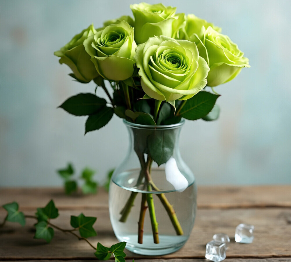 green rose vase