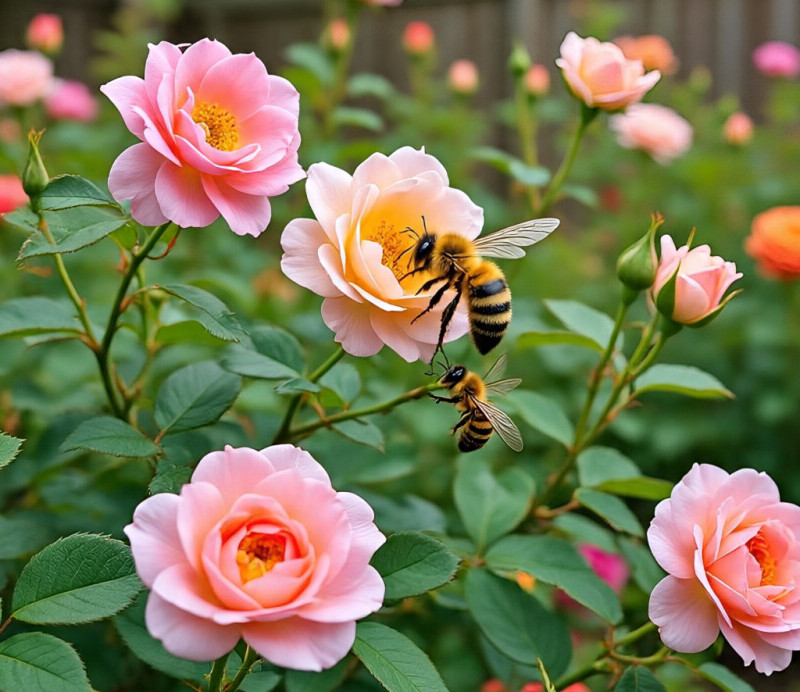 bees on roses